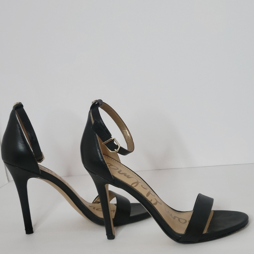 Sam Edelman Amee Ankle Strap Leather Heel Sandal Size 5.5M Black